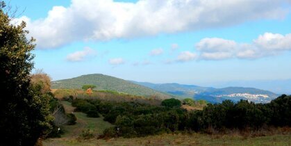 panorama visto dalla Dorsale della Costa Etrusca, con il paese di Gabbro sullo sfondo